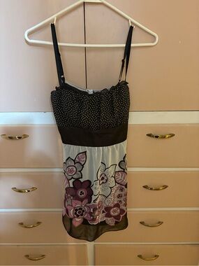 Studio Y Black and Pink Floral Spaghetti-Strap Mini Dress